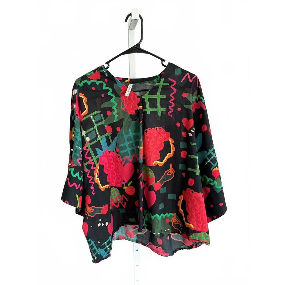 Ethnic Fuzion Women's Multicolor Bold Abstract Floral Print Blouse, Size Large